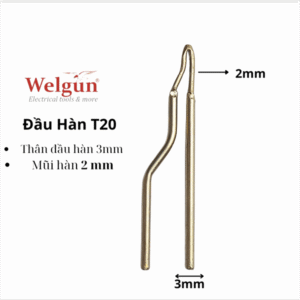 Đầu mũi hàn hợp kim siêu bền gia nhiệt nhanh dễ vệ sinh cho mỏ hàn xung thông minh Welgun - T20