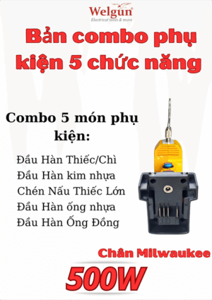 Combo mỏ hàn xung thông minh 500W, Máy hàn ống đồng Welgun WS-1500-PN, dùng Pin, nặng 550g - Milwaukee 5 phụ kiện