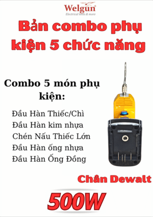 Combo mỏ hàn xung thông minh 500W, Máy hàn ống đồng Welgun WS-1500-PN, dùng Pin, nặng 550g - Dewalt 5 phụ kiện