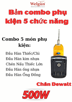 Combo mỏ hàn xung thông minh 500W, Máy hàn ống đồng Welgun WS-1500-PN, dùng Pin, nặng 550g - Dewalt 5 phụ kiện