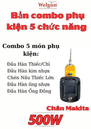 Combo mỏ hàn xung thông minh 500W, Máy hàn ống đồng Welgun WS-1500-PN, dùng Pin, nặng 550g - Makita 5 phụ kiện