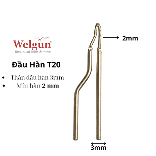 Đầu mũi hàn hợp kim siêu bền gia nhiệt nhanh dễ vệ sinh cho mỏ hàn xung thông minh Welgun - T20
