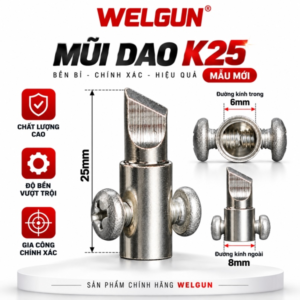 Đầu mũi hàn hợp kim siêu bền gia nhiệt nhanh dễ vệ sinh cho mỏ hàn xung thông minh Welgun - Mũi dao K25